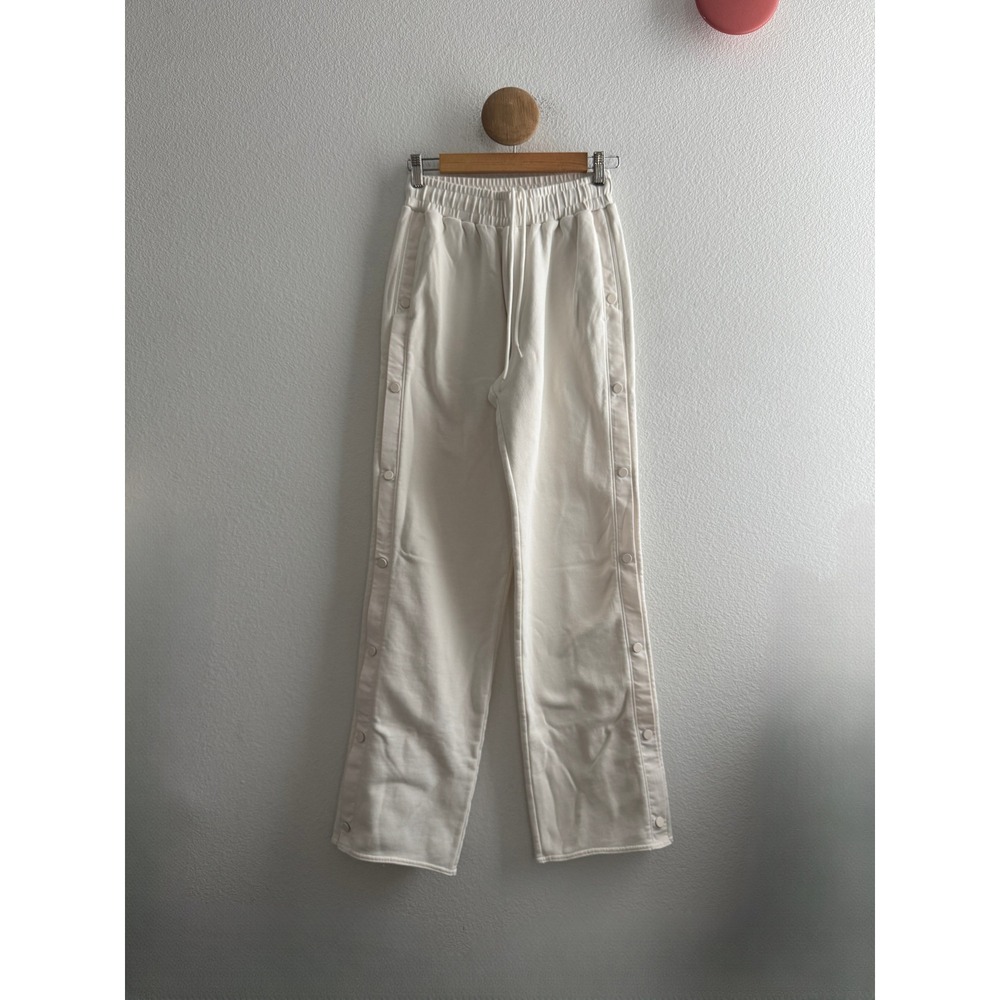 Alo Yoga White Wide Leg Snap Side Sweatpants Fleece Lounge Pants Size Small